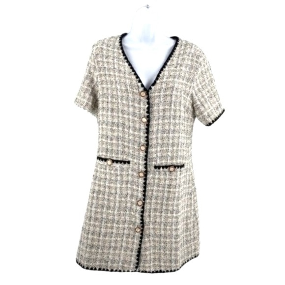 Pomander Place NEW White Tweed Retro Josephine Mini Dress in White Black Size M - Picture 5 of 14